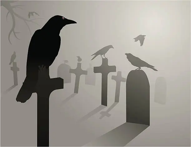 Vector illustration of Crows on post
