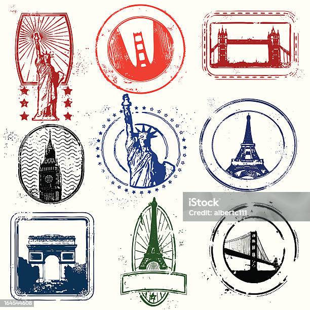 Traveling Stamps Of The West Stock Illustration - Download Image Now - Passport Stamp, Rubber Stamp, France