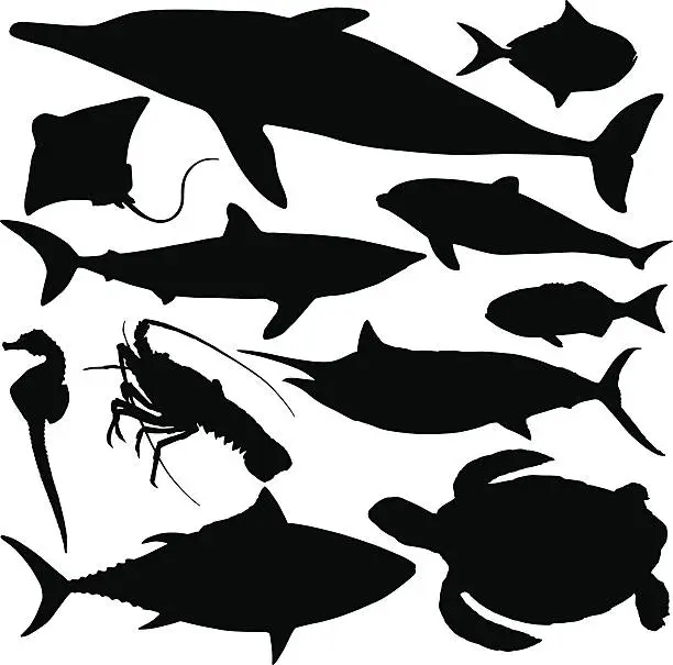 Vector illustration of Sealife Silhouettes