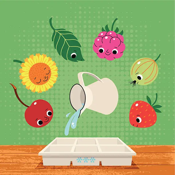 Vector illustration of Summer Berry Fruits and Plants for Freezing.