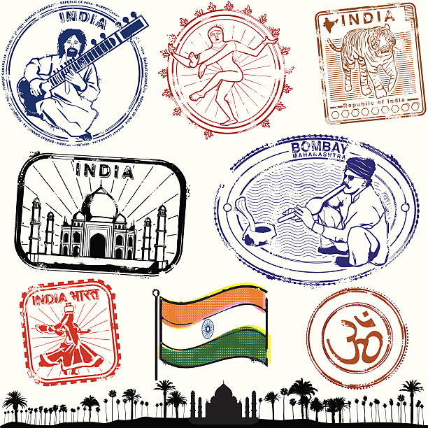 прекрасная индия collection - passport postage stamp india passport stamp stock illustrations