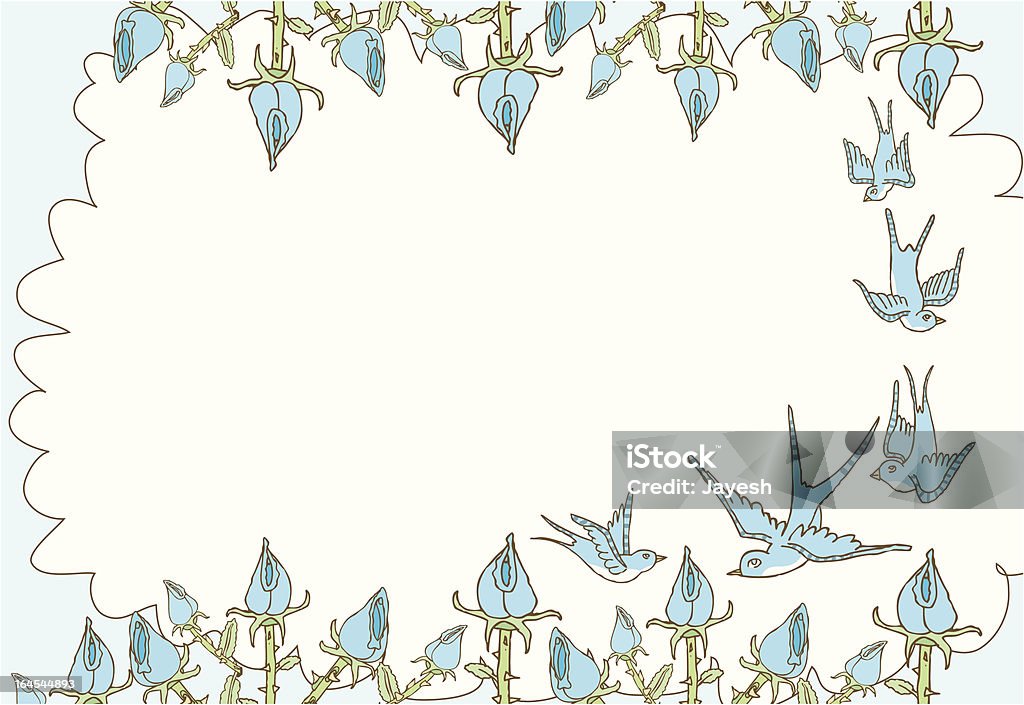 Blue Bird y cuadro Floral - arte vectorial de Animal libre de derechos