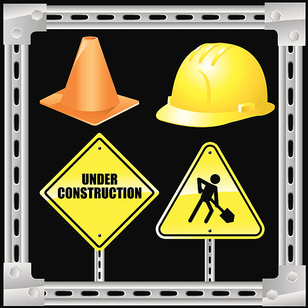 ilustrações de stock, clip art, desenhos animados e ícones de homem a trabalhar - hat construction site construction sign