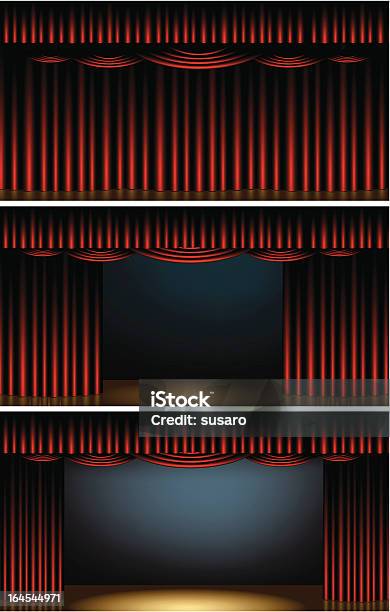 Открытие Стадии — стоковая векторная графика и другие изображения на тему Занавески - Занавески, Сцена - активное пространство, Красный
