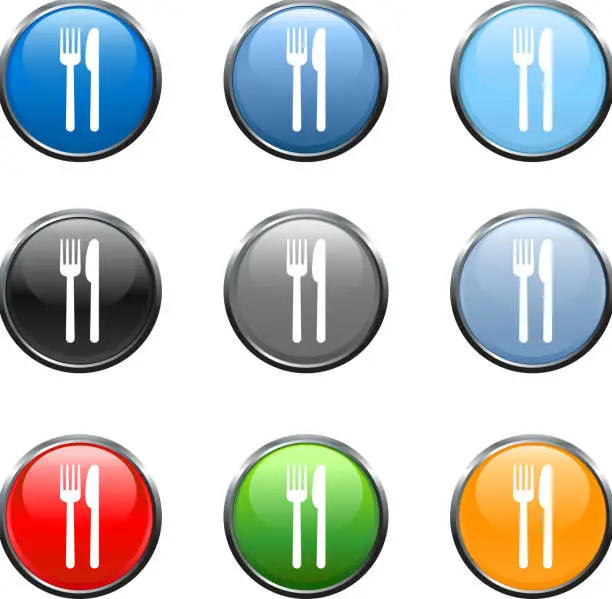 Vector illustration of Fork and knife food vector icon set in nine colors