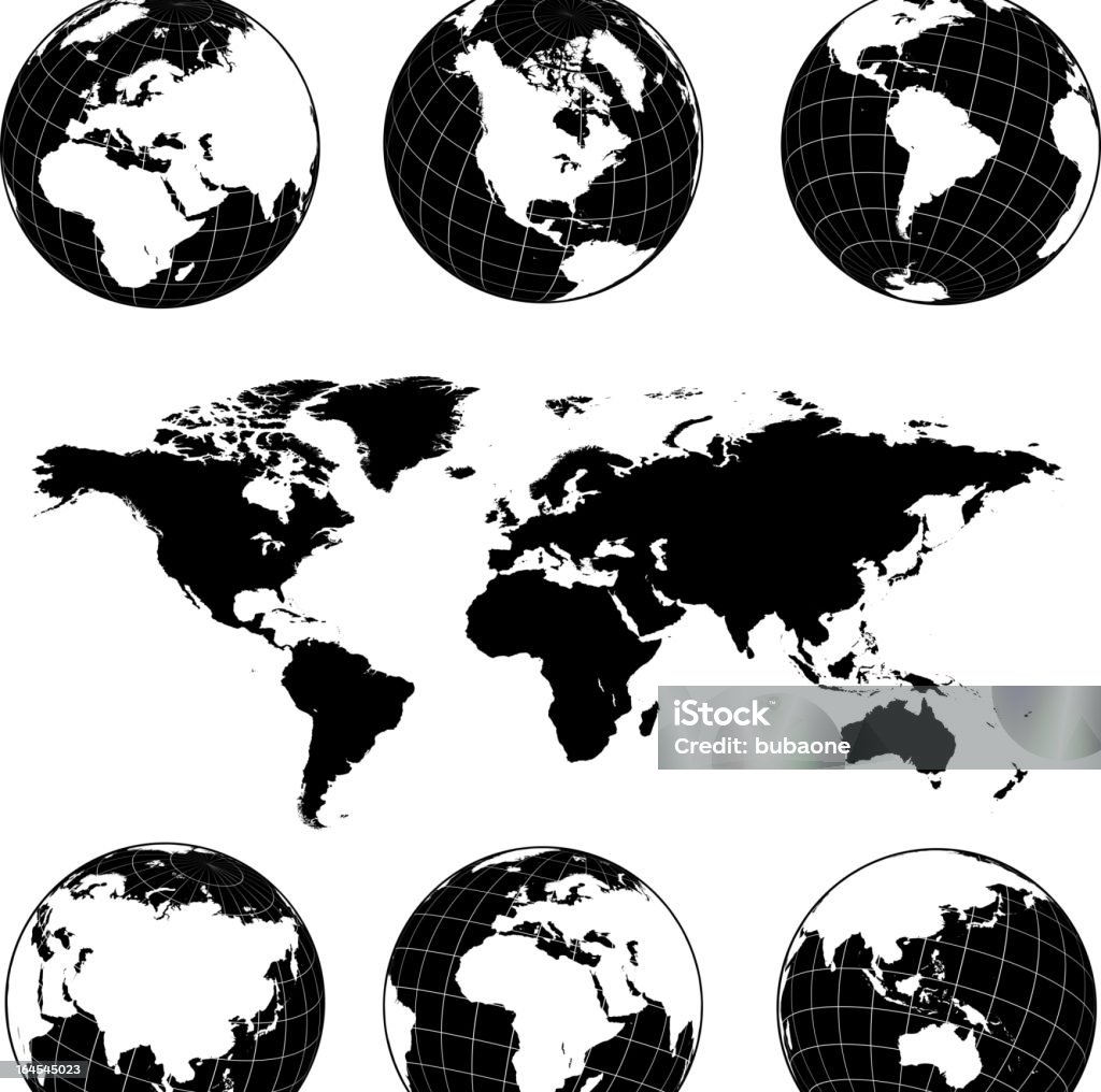 Globe avec les Continents noir et blanc libres de droits pour icon set vector - clipart vectoriel de Planète libre de droits