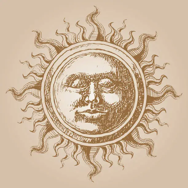 Vector illustration of Old-fashioned sun decoration