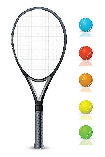Vector illustration of Tennis racket and color balls