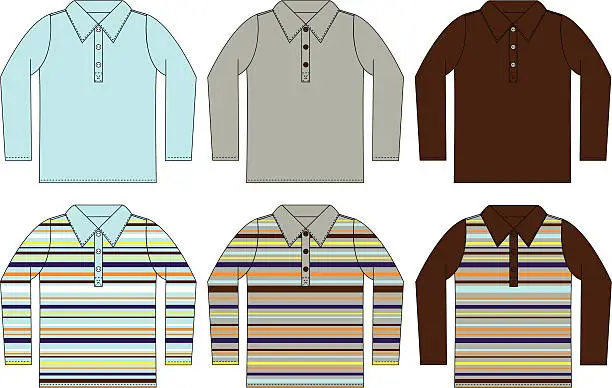 Vector illustration of Long Sleeved Polo Shirt in Plain & Striped Options