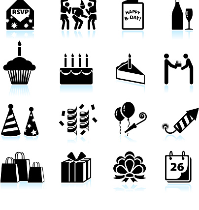  Ilustración de Feliz Celebración De Cumpleaños Blanco Y Negro Vector Icono Conjunto y más Vectores Libres de Derechos de Cumpleaños