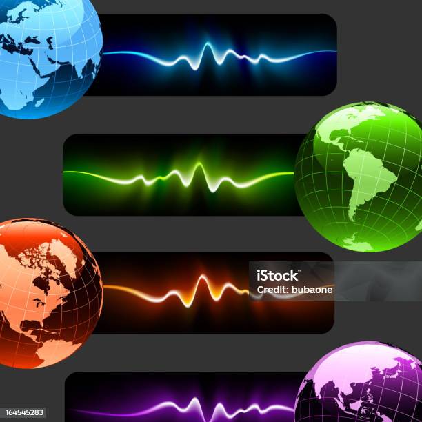 Globes Collection With Pulse Banners Stock Illustration - Download Image Now - Abstract, Africa, Argentina