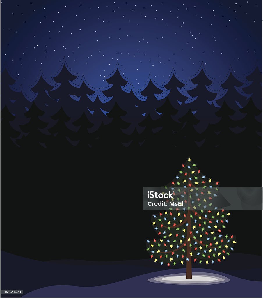 Рождественская елка освещение на лес - Векторная графика Ёлочная гирлянда роялти-фри