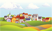 istock Landscape of Small Town with Church and Rolling Hills 164545378