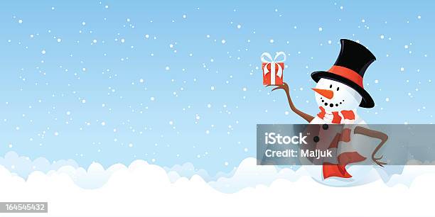 Snowman Horizontal Winter Scene Stock Illustration - Download Image Now - Art Product, Blue, Branch - Plant Part