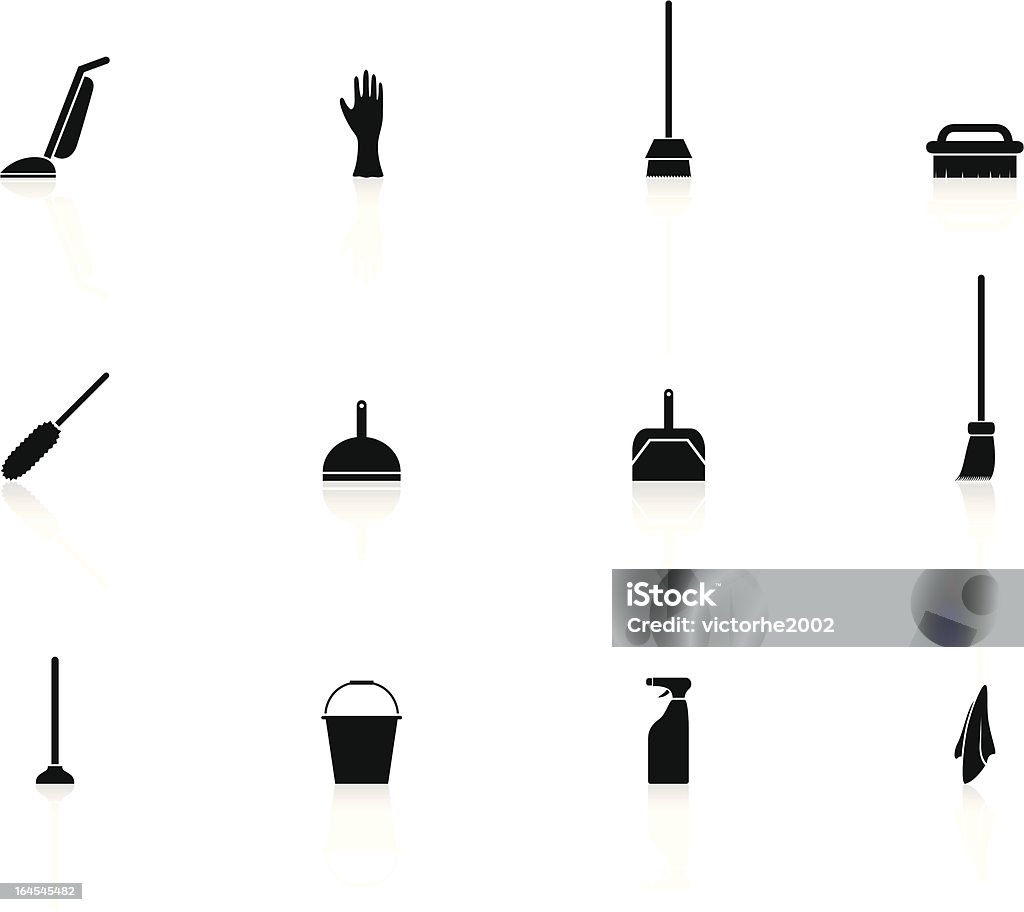 black n white-narzędzia do sprzątania - Grafika wektorowa royalty-free (Odkurzacz)