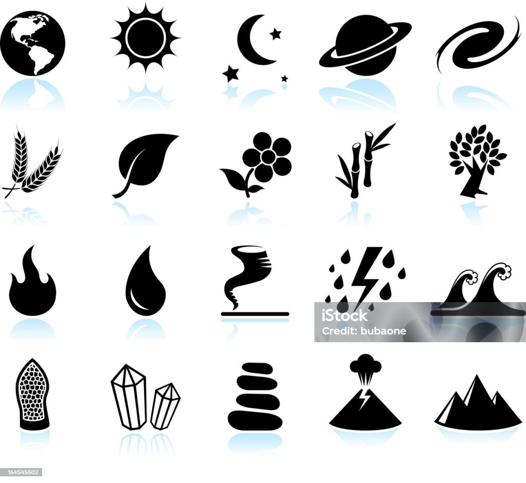 Elemente der Natur Schwarz & weiße Symbole - Lizenzfrei Galaxie Vektorgrafik