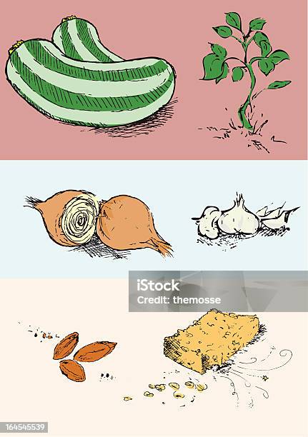 Набор Иллюстрированный Овощей Продукты — стоковая векторная графика и другие изображения на тему Базилик - Базилик, Без людей, Бирюзовый