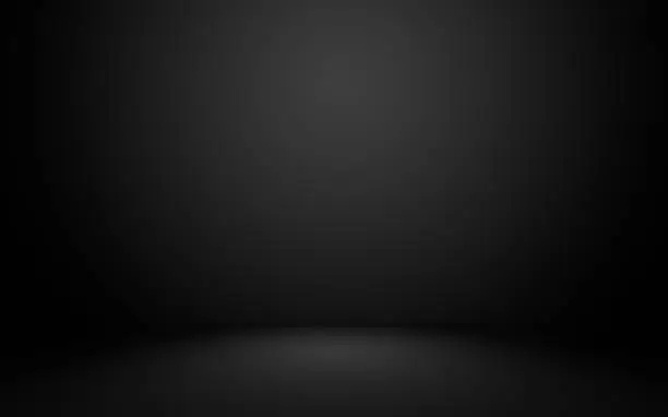 Photo of Empty dark black room background. Black gradient texture for display your product