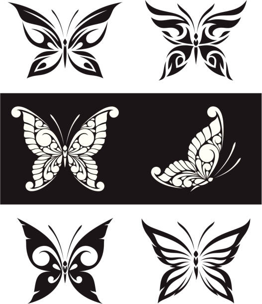 butterfly set butterfly set butterfly tattoo stencil stock illustrations