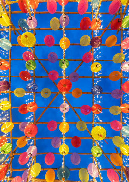 istock Tilt view of Chinese lantern on bamboo construction 1645457972