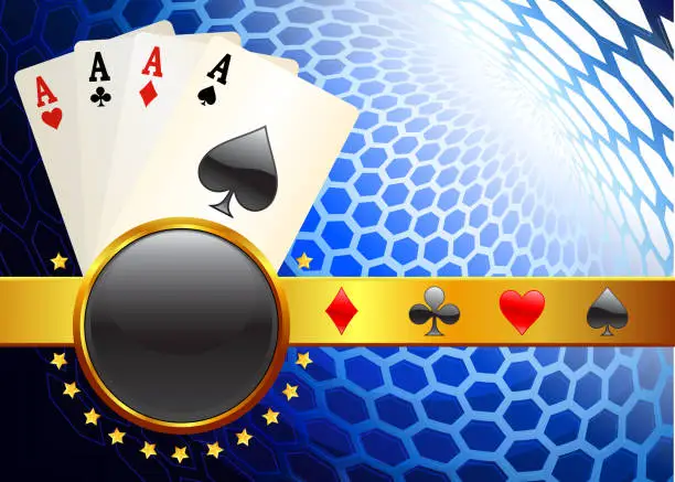 Vector illustration of four aces on modern hexagon Background