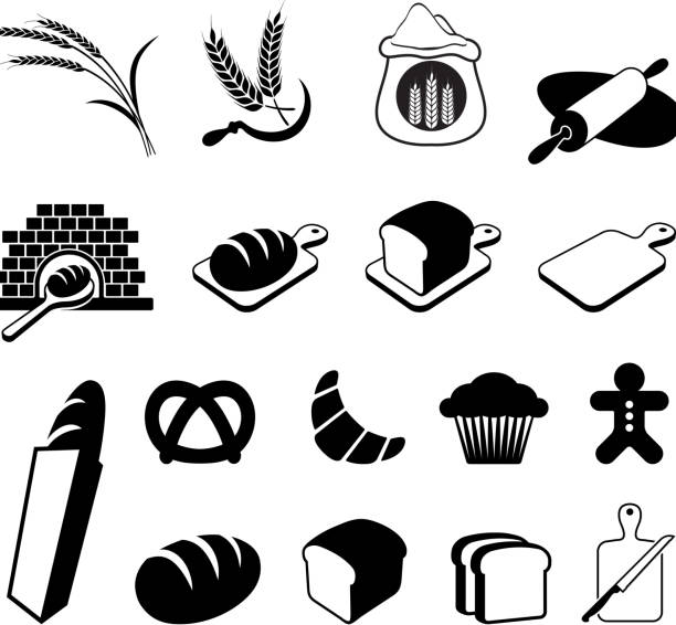 ilustraciones, imágenes clip art, dibujos animados e iconos de stock de pan blanco y negro sin royalties de vector icono conjunto - winter wheat