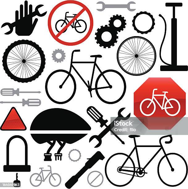 Велосипедные Элементы — стоковая векторная графика и другие изображения на тему Двухколёсный велосипед - Двухколёсный велосипед, Каска, Дорожный отражатель