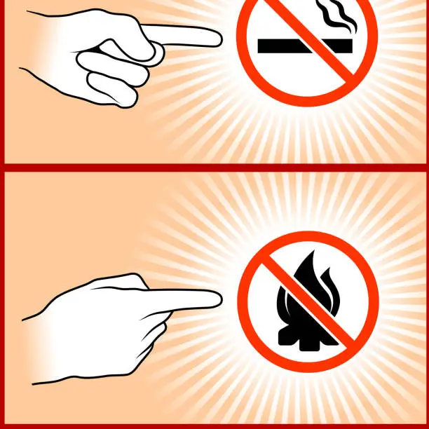 Vector illustration of No smoking or fire Hand Sign Gestures Collection