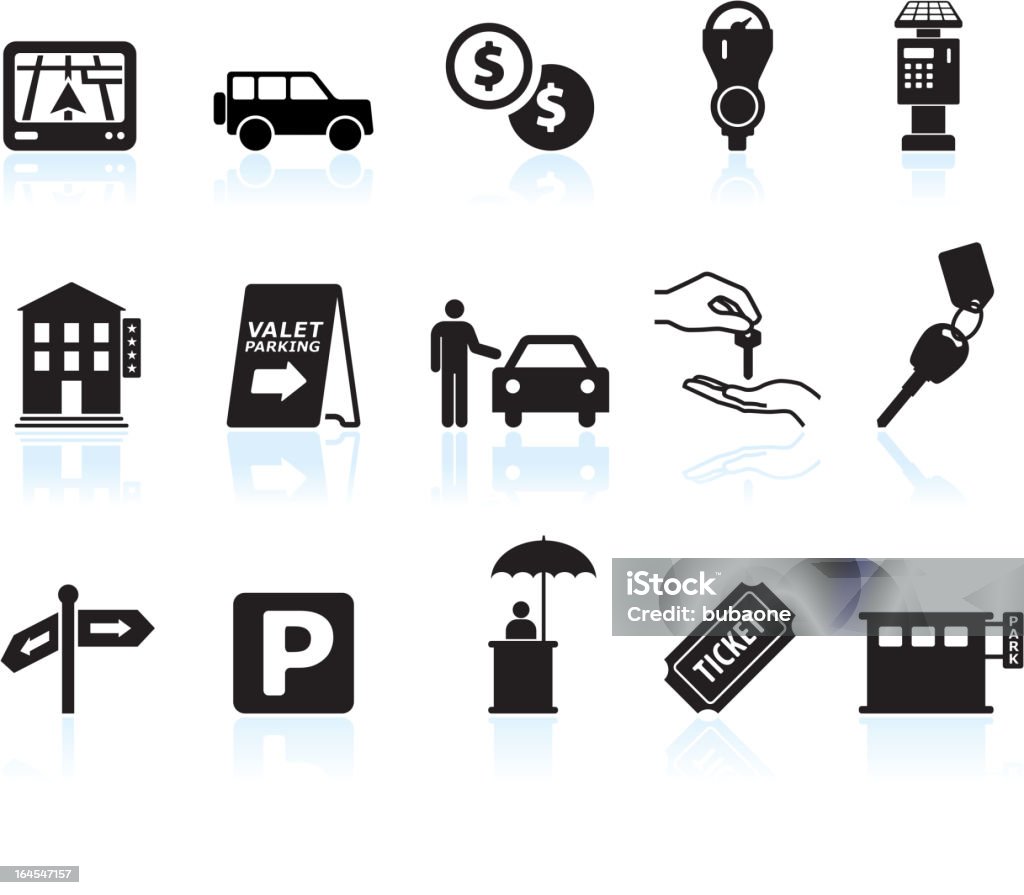 Opções de estacionamento & preto e branco royalty free vector Conjunto de ícones - Vetor de Estacionamento de carros royalty-free