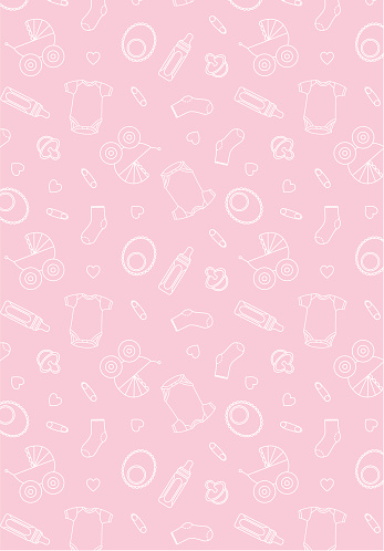 A Pink Background With White Baby Item Icons All Over It Stock Illustration  - Download Image Now - iStock