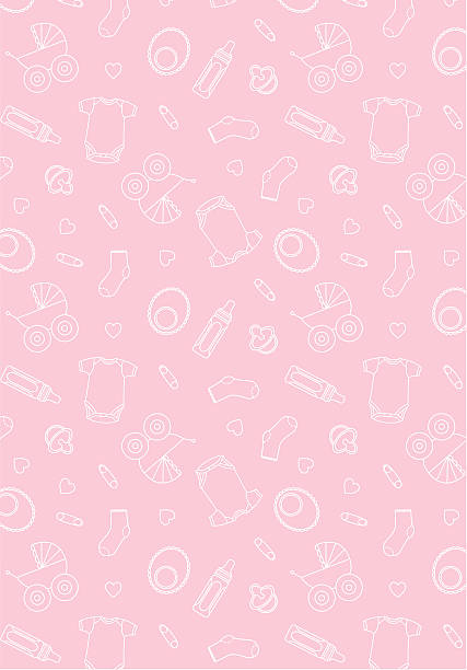 A pink background with white baby item icons all over it Cute baby girls seamless pattern in two colors. Babies Only stock illustrations