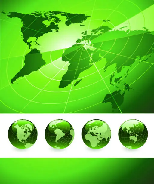 Vector illustration of Globes with Green Satellite Map Background