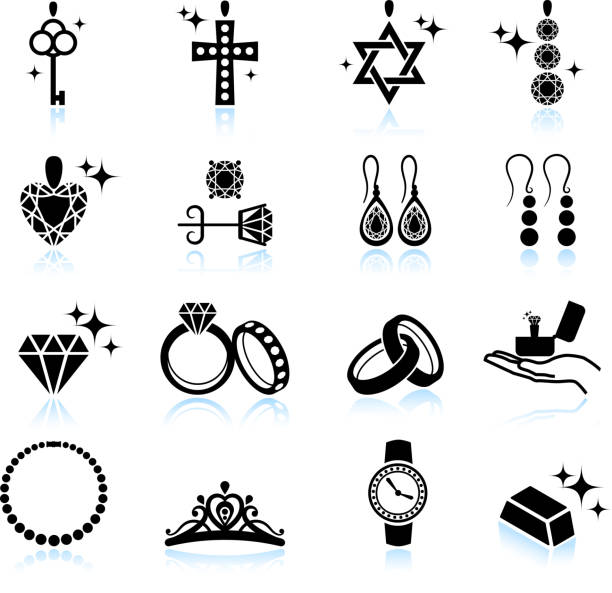 ilustraciones, imágenes clip art, dibujos animados e iconos de stock de elegantes joyas pendants colección anillos y pendiente - cross cross shape shiny gold