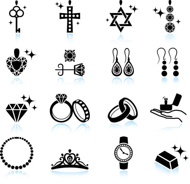 Vector illustration of Fine Jewelry rings pendants and earring collection