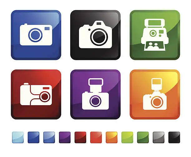 Vector illustration of photo cameras royalty free vector icon set stickers