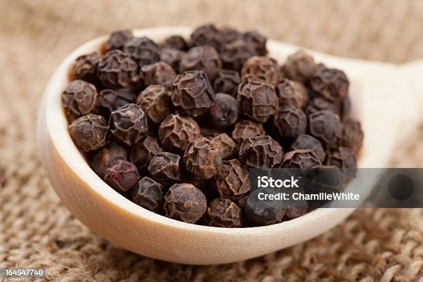 Black Pepper On Wooden Spoon Stock Photo - Download Image Now - Black Color, Burlap, Canvas Fabric