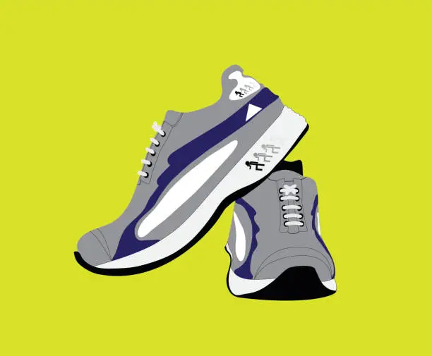 Vector illustration of Cartoon of sport shoes on yellow background