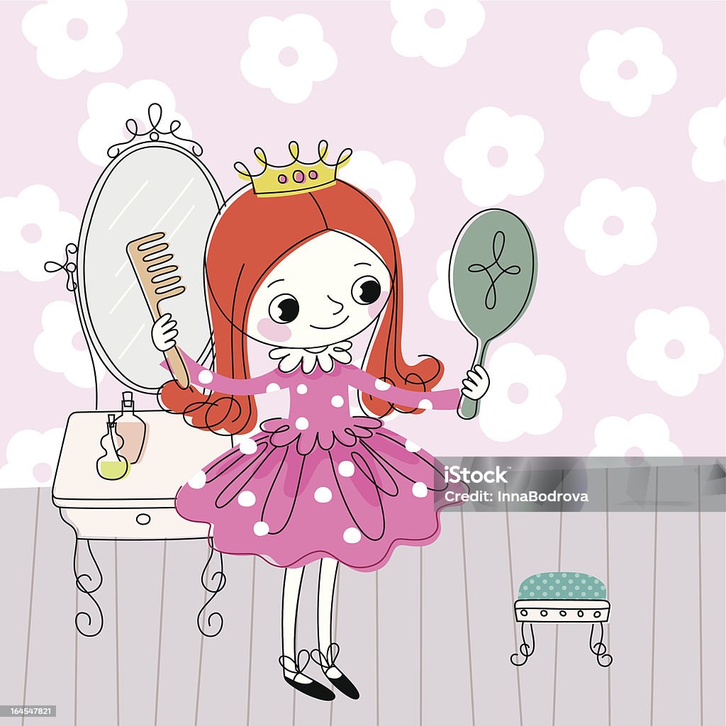 Little Princess Dresses up. The Princess Dresses up about a Toilet Table. Princess stock vector