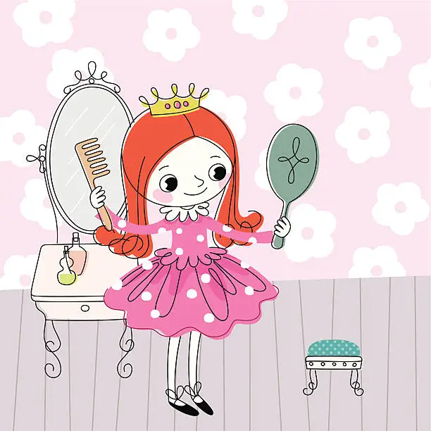 Vector illustration of Little Princess Dresses up.