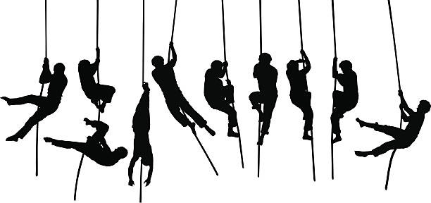 Acrobat silhouettes Different silhouettes of rope acrobats. All elements are layered and grouped. Aics3 and Hi-res jpg files are also included. acrobatic activity stock illustrations