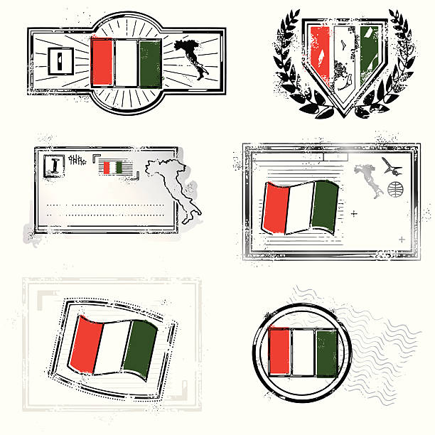 How to mambo italianoooooo! Series of stylized vector Italian Traveling Stamps. italy flag drawing stock illustrations