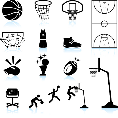 Basketball black and white icon set