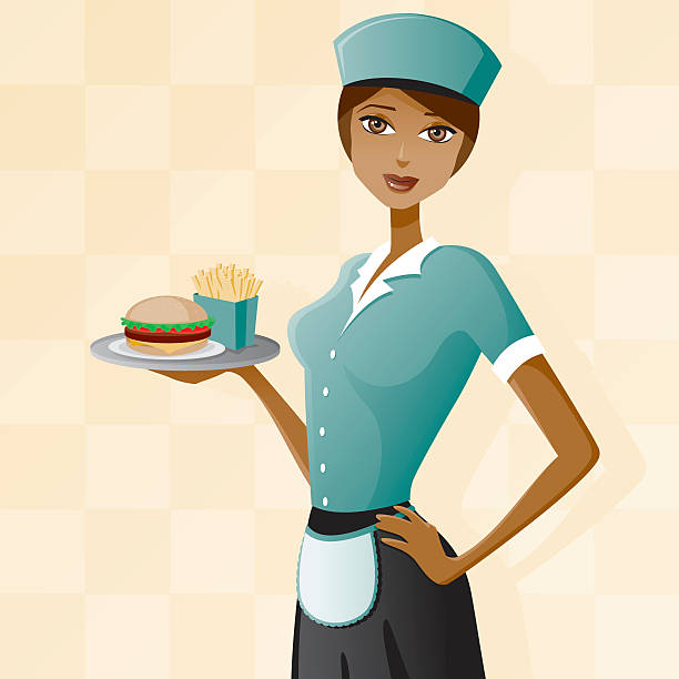 ilustrações de stock, clip art, desenhos animados e ícones de comida rápida empregada de mesa - soda jerk