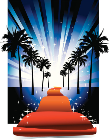 Red Carpet with glow background for Hollywood Concept Party Design. Created in Illustrator as vector format.