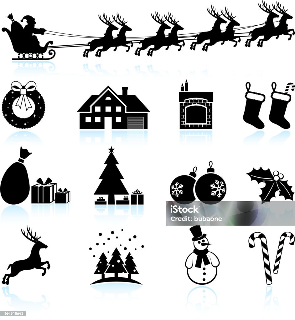 Las Navidades & blanco negro sin royalties de vector icono conjunto. - arte vectorial de Acebo libre de derechos