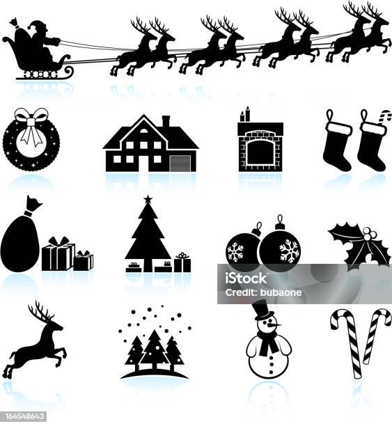 Ilustración de Las Navidades Blanco Negro Sin Royalties De Vector Icono Conjunto y más Vectores Libres de Derechos de Acebo