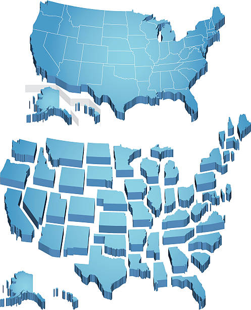 미국 맵 - map usa three dimensional shape cartography stock illustrations