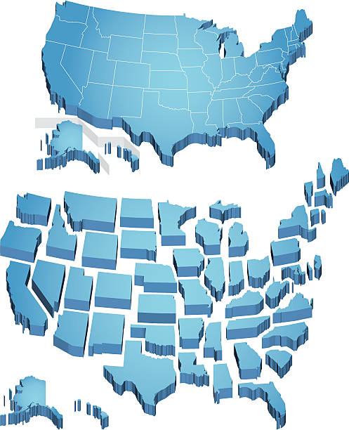 US map 3D extruded map of the US. Individual states. ohio symbols stock illustrations