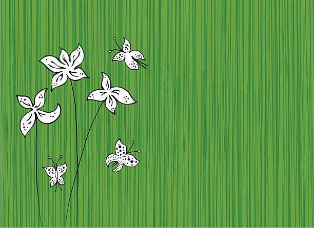 ilustraciones, imágenes clip art, dibujos animados e iconos de stock de flor fondo con mariposa ilustraciones - butterfly flower single flower grass