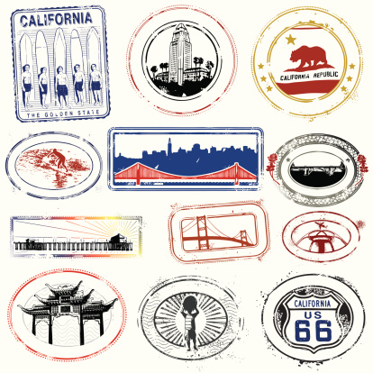 Series of stylized California related retro/vintage graphics
